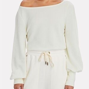 INTERMIX Khloe One-Shoulder Sweatshirt in Ivory Size Small